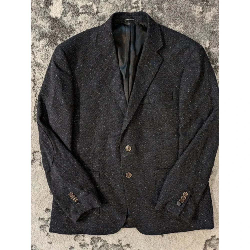 Joseph Abboud Joe Wool Flecked Tweed Herringbone Blazer 42S Elbow Patch Slim Fit